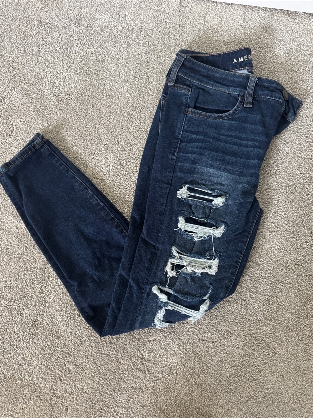 American Eagle Outfitters Dark Blue Ripped Skinny Jeans